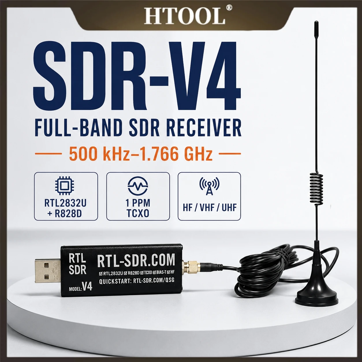 RTL-SDR V4 Software Defined Radio with HF Support, 500kHz-1.7GHz, 1PPM TCXO & SMA ADS-B, Weather Satellite, AIS & HF Listen