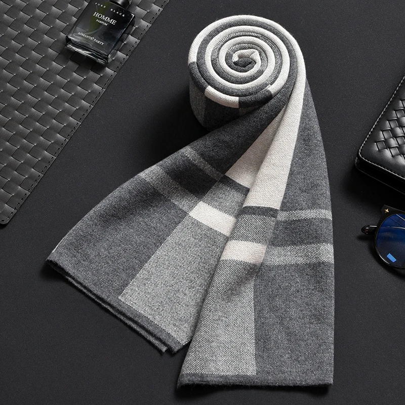 

Wool Winter Scarf Men Warm Neck Scarves Classic Business Designer Scarf Shawls Luxury Brand Fashion Striped Plaid Foulard Hommes