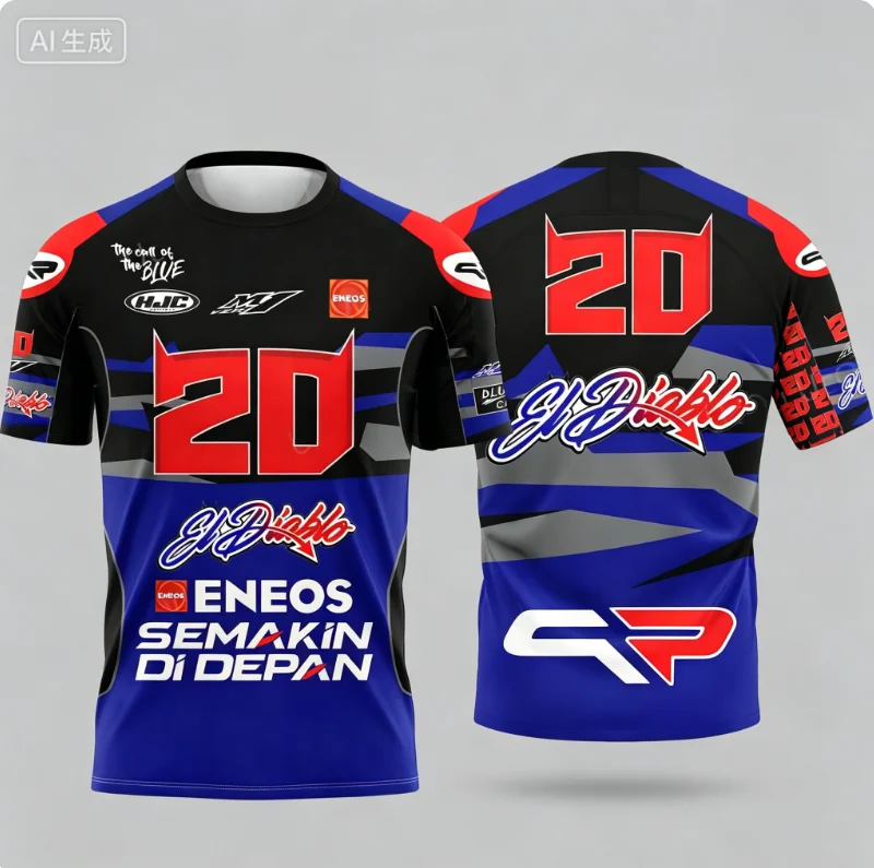 Camiseta 2026 Fabio Quartararo 20 El Diablo Moto Rider Estampa Gráfica 3D Unissex Casual Verão Manga Curta