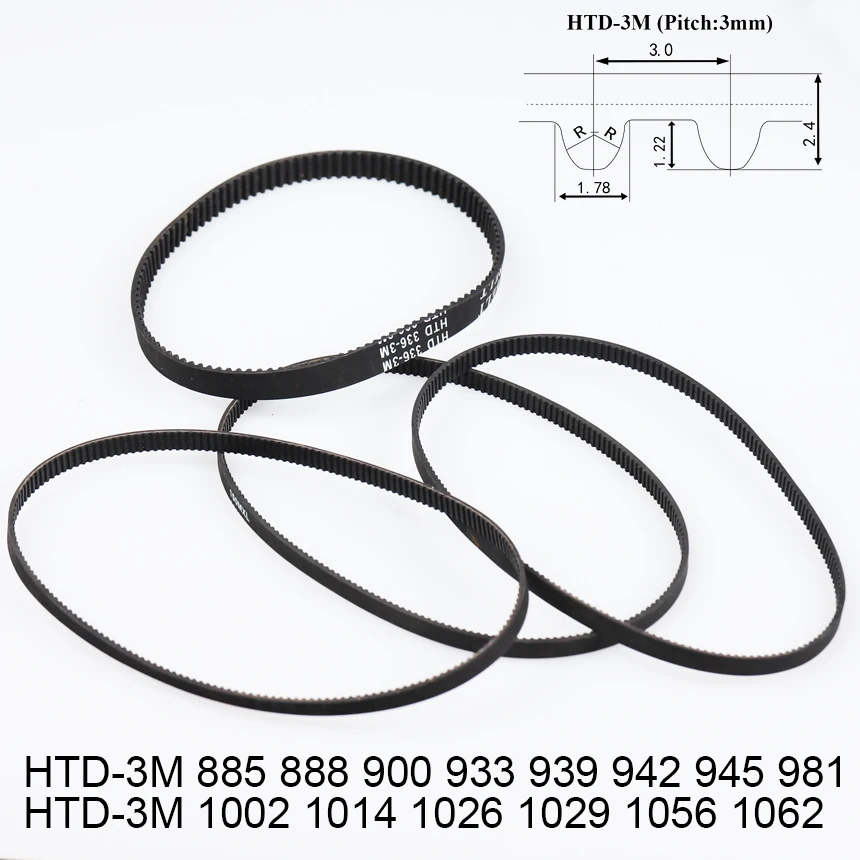 HTD-3M 3M 885 888 900 933 939 942 945 981 1002 1014 1026 1029 1056 1062 Rubber Cogged Curved ARC Teeth Synchronous Timing Belt