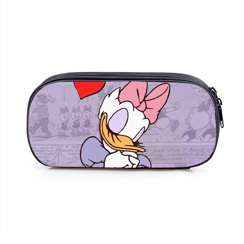 Disney Donald Duck Cartoon Pencil Case for Student Double Layers Portable Zipper Pencil Storage Bag Children School Pen Bag Gift