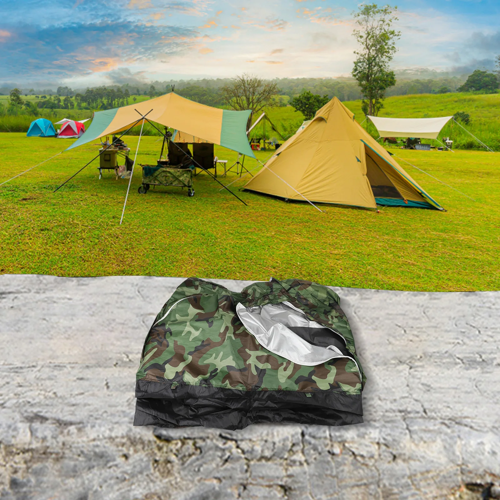 Camping Tent for One or Two Campers with Silver Coated UV Shield Roof Ventilated Mesh Ceiling and Carry Bag for Transport