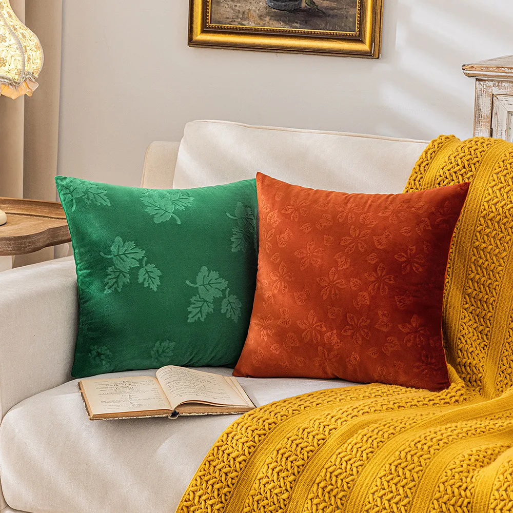 

Velvet Embossed Pillow Cover Retro Living Room Sofa Covers Waist Pillow Light Luxury Autumn Home Fabric Decoration Pillowcase
