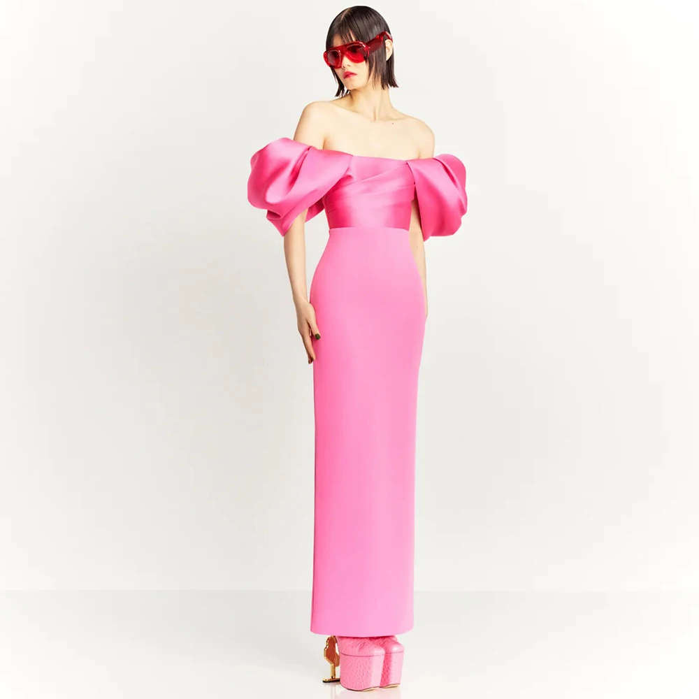 

Romantic Valentine's Day Dresses Satin&Jersey Sheath/Column Prom Dress Pink Pleat Off-the-shoulder Party Gown Maxi 2024