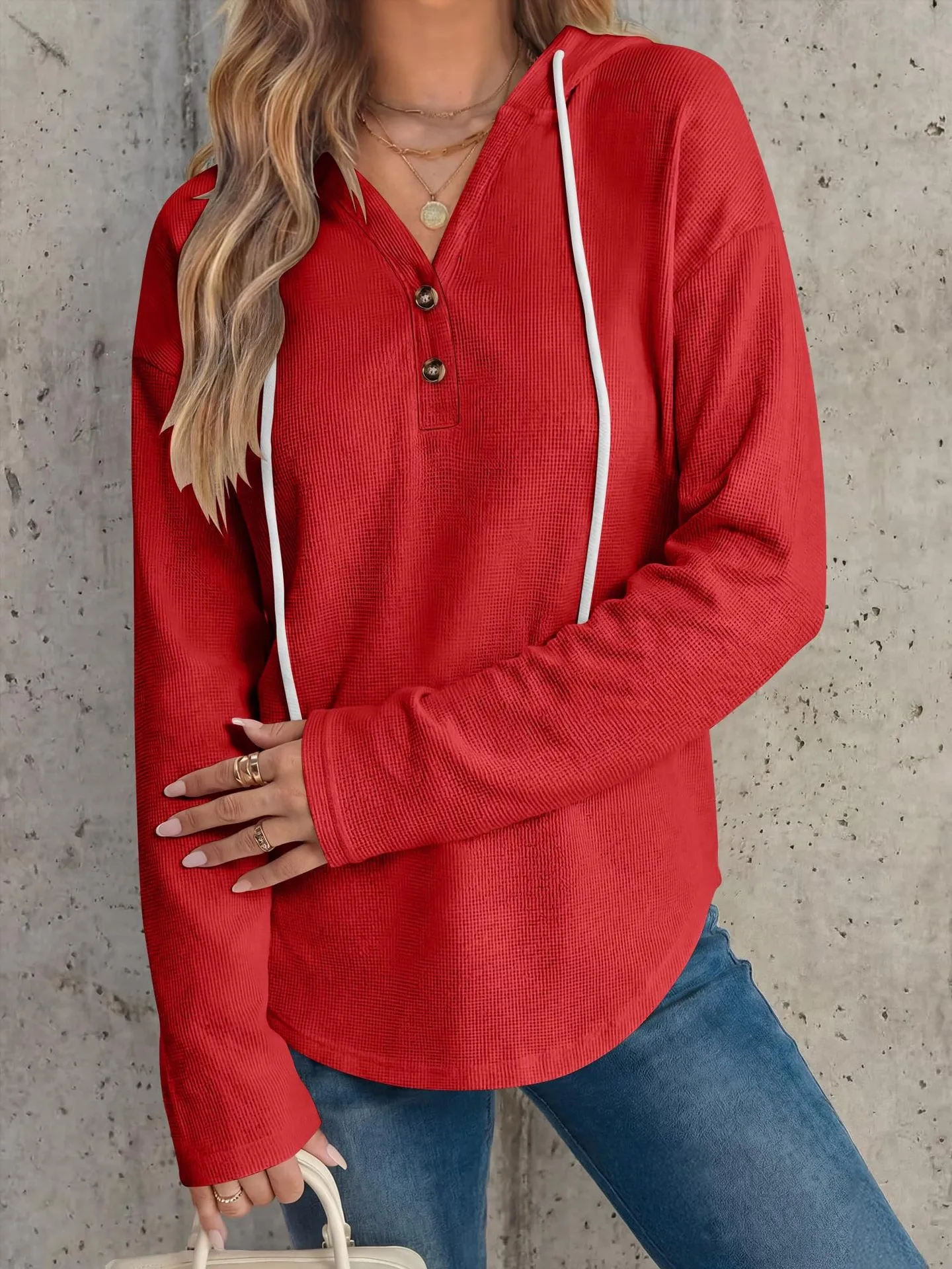 Casual Pullover Hoodie with V Neck Regular Length American and European Style Regular Sleeve Autumn Long Sleeve Women Hoodie