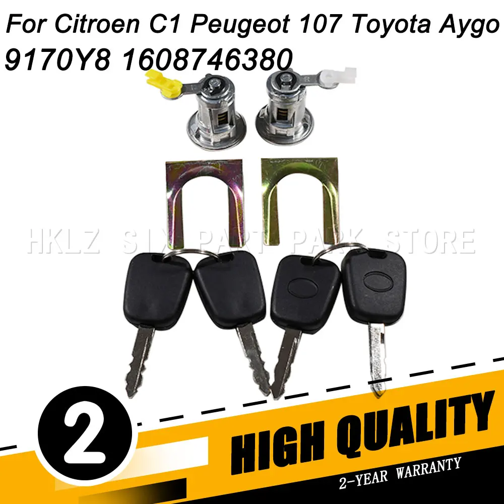 For Citroen C1 Peugeot 107 Toyota Aygo New Front Left Right Door Lock Barrel With Key 9170Y8 1608746380 Car Accessories