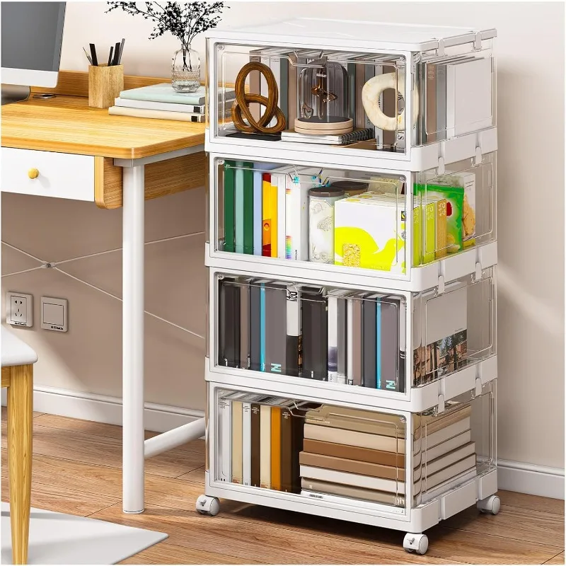 Clear Storage Bins with Lids & Wheels, Stackable Plastic Craft Containers, Large Closet Organizers Box for Bedrooms Living