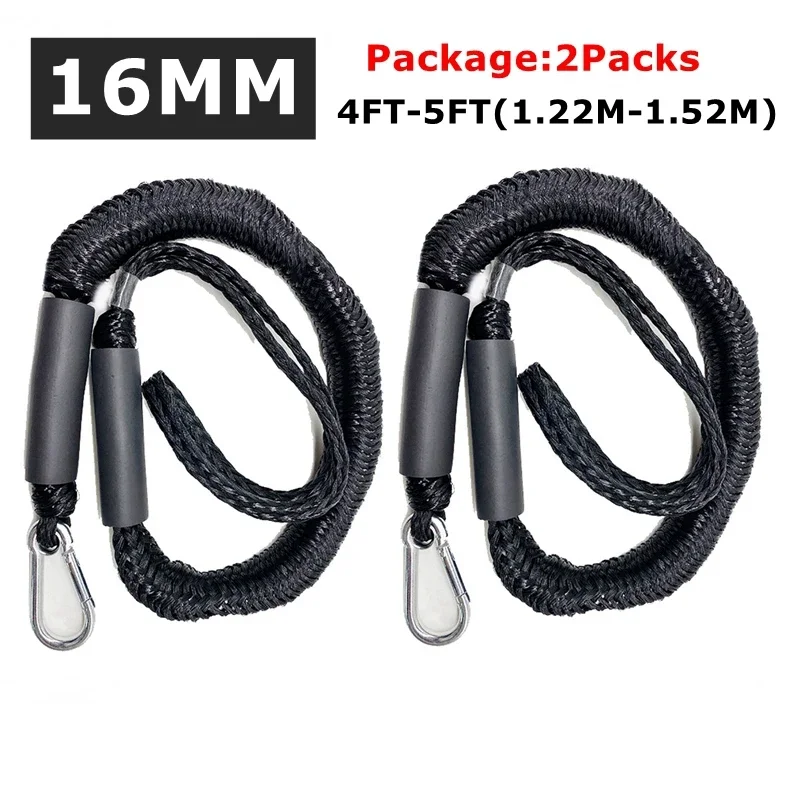 4-5Ft Stretches 1.52M Elastic Bungee Shock Cord Dock Lines 16mm 2200LBS Strap Steel Hook Mooring Rope Kayak Boat Canoe Rope Tie