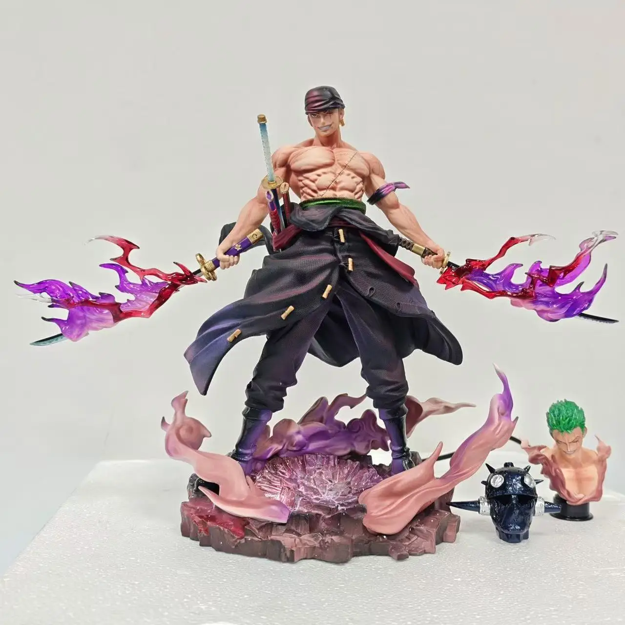 28cm/11.02inch One Piece Zoro Figure Led Base Replace Heads Roronoa Zoro Pvc Action Figures Collection Model Toys Gifts view 2
