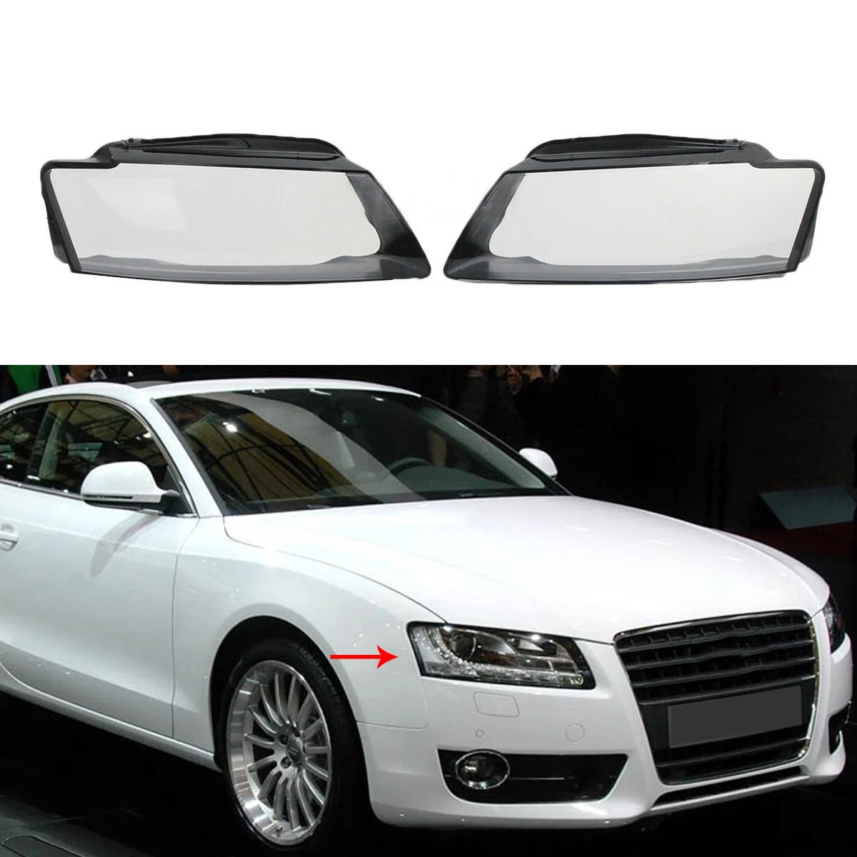 

1 Pair Car Headlight Headlamp Lens Frame Shell Clear Lampshade Cover for Audi A5 2008-2011