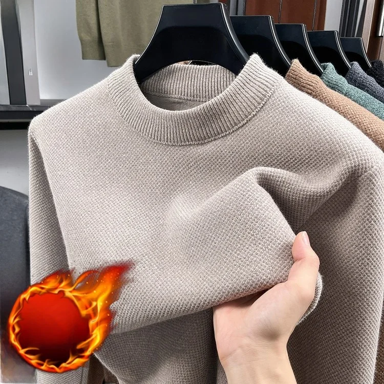 

Men's Winter Thiened Fce Lined Knitted f High Collar Sweater Casual One-Piece Velvet Warm Base irt Soft Polyester N...