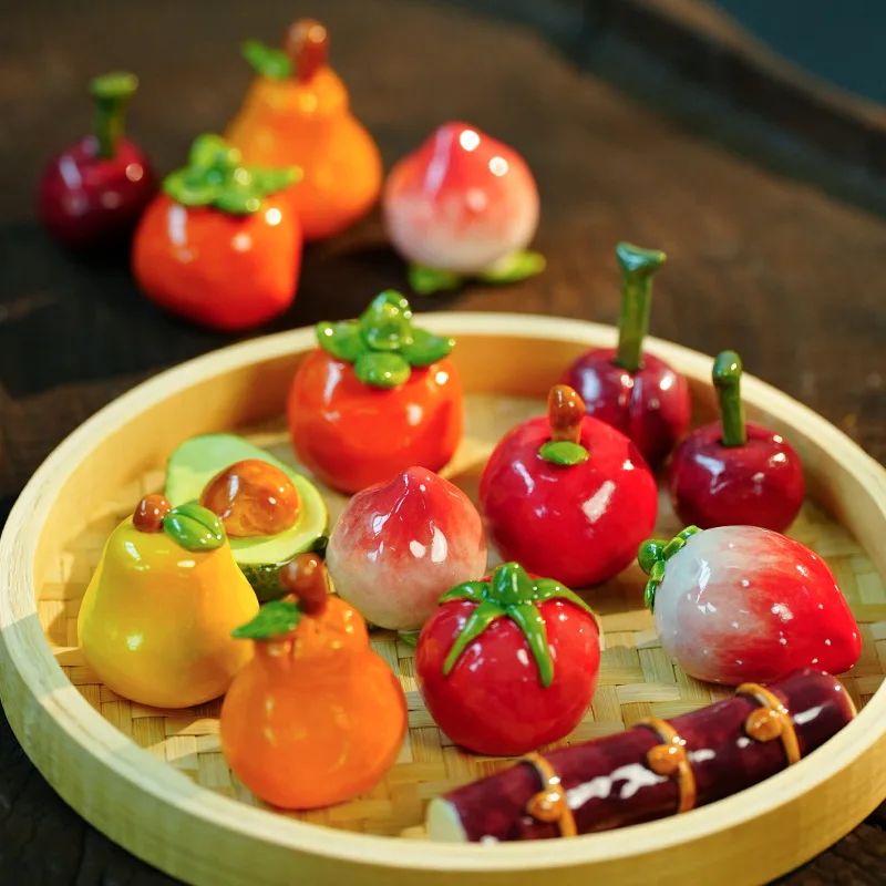 Fruit ceramic ornament DIY accessories popular apple persimmon tea pet mini decoration