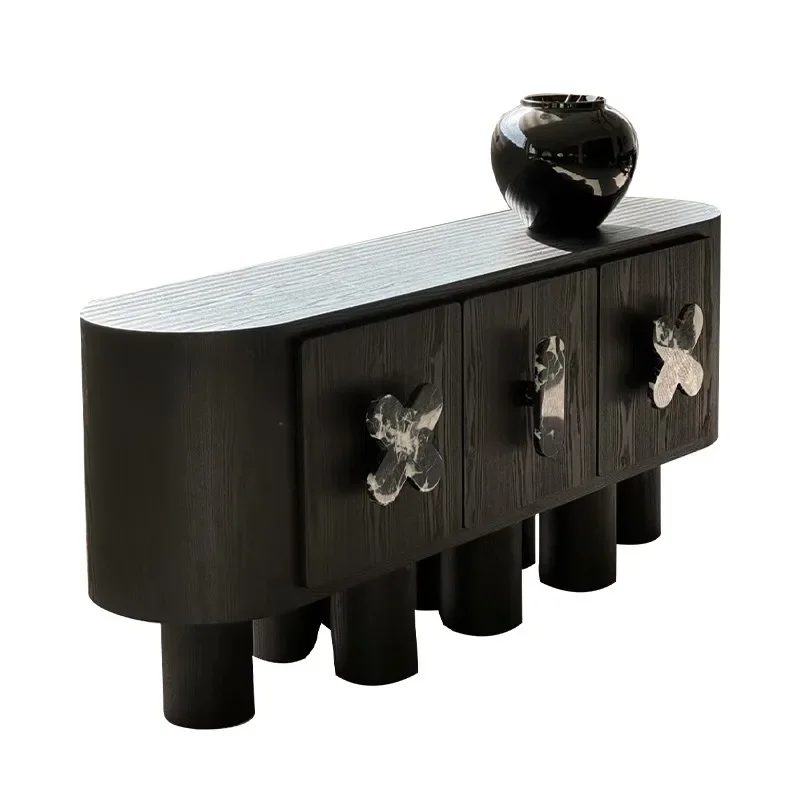

French medieval, creative solid wood, black side cabinet, modern living room for home use, TV cabinet
