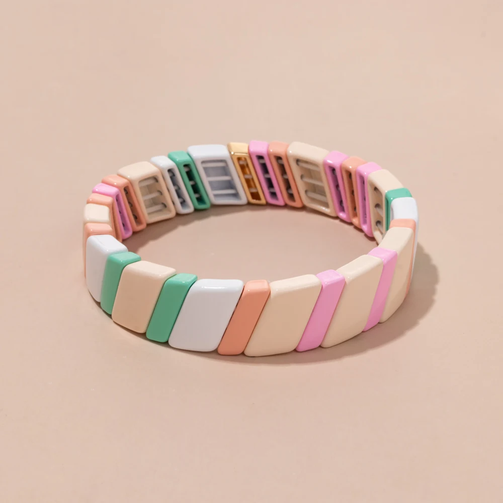 New Fashion Enamel Bracelets 7X16MM Oblique Rectangle Elastic Bracelets Bohemian Coloful Metal Bangle Gift Colorful Jewelry