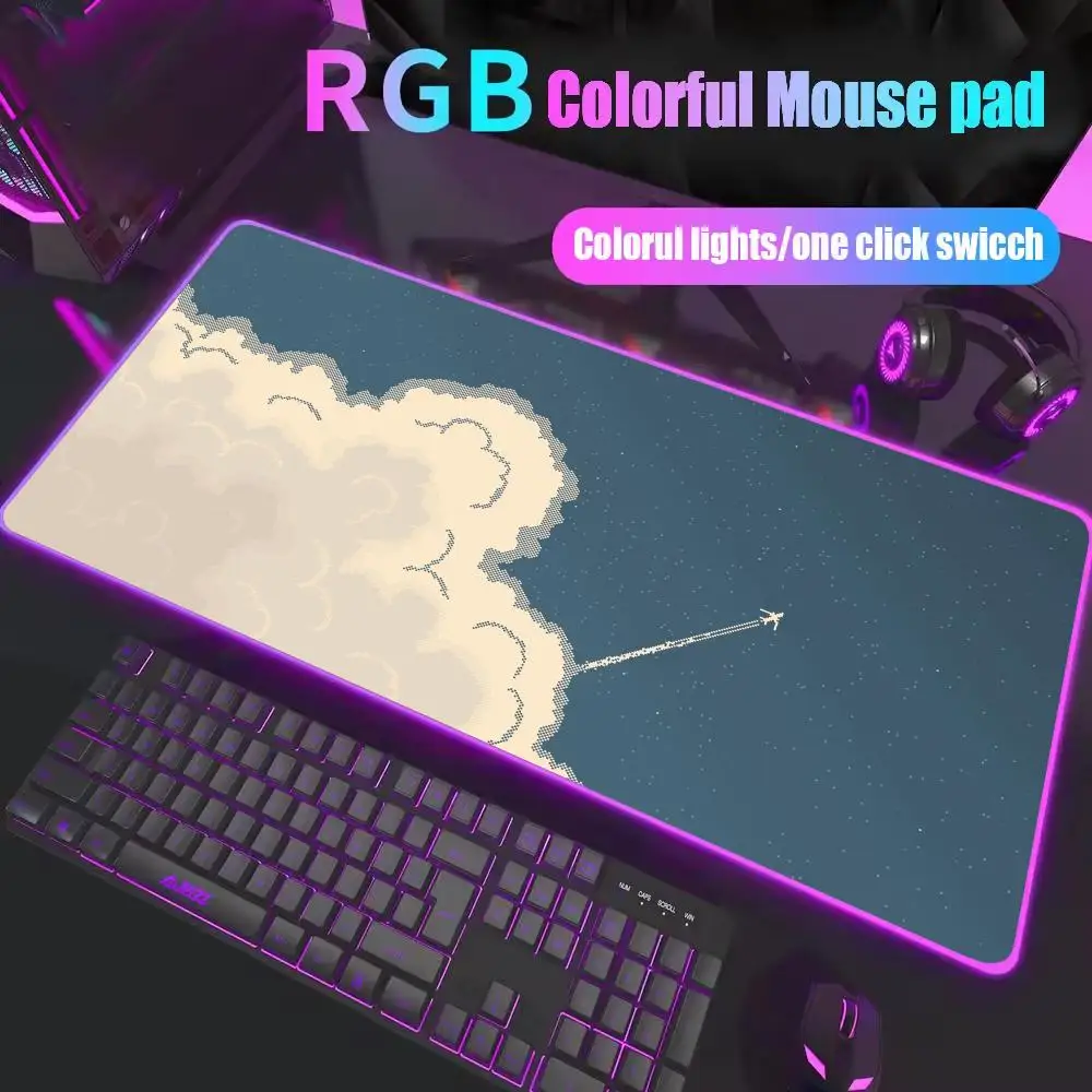 Pixel sky Mouse Pad XXL RGB Gaming Mouse Pad Gamer Accessories Large LED Light Mousepads PC Computer Desk Mat with Backlit