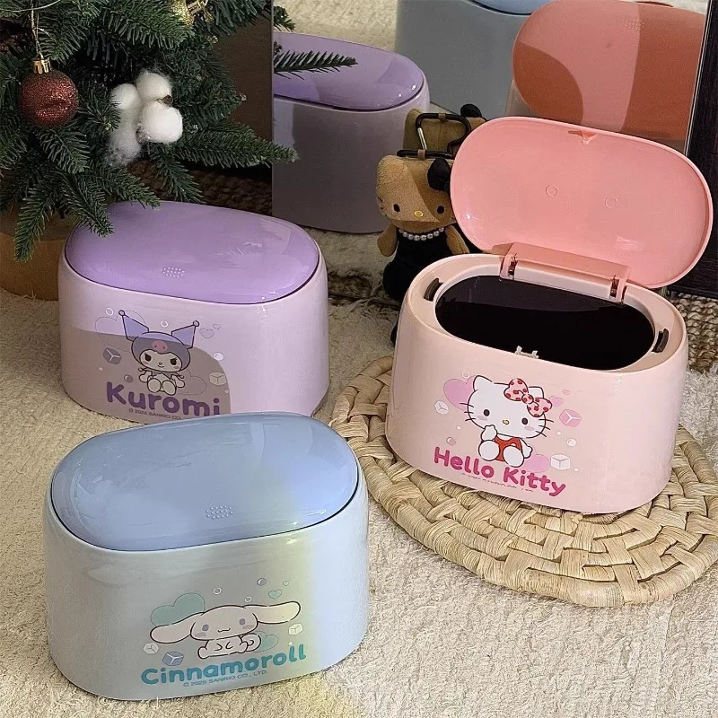 Sanrio Desktop Press Trash Mini Cute Bedroom Table with Cover Cartoon Dopamine Home High Value.