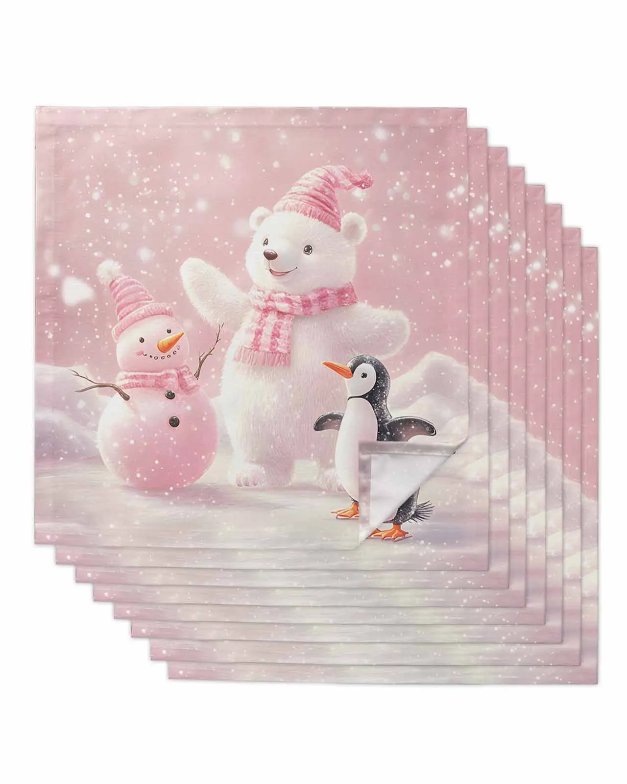 4pcs Pink White Bear And Penguin Snowman Square 50cm Table Napkin Wedding Decoration Table Cloth Kitchen