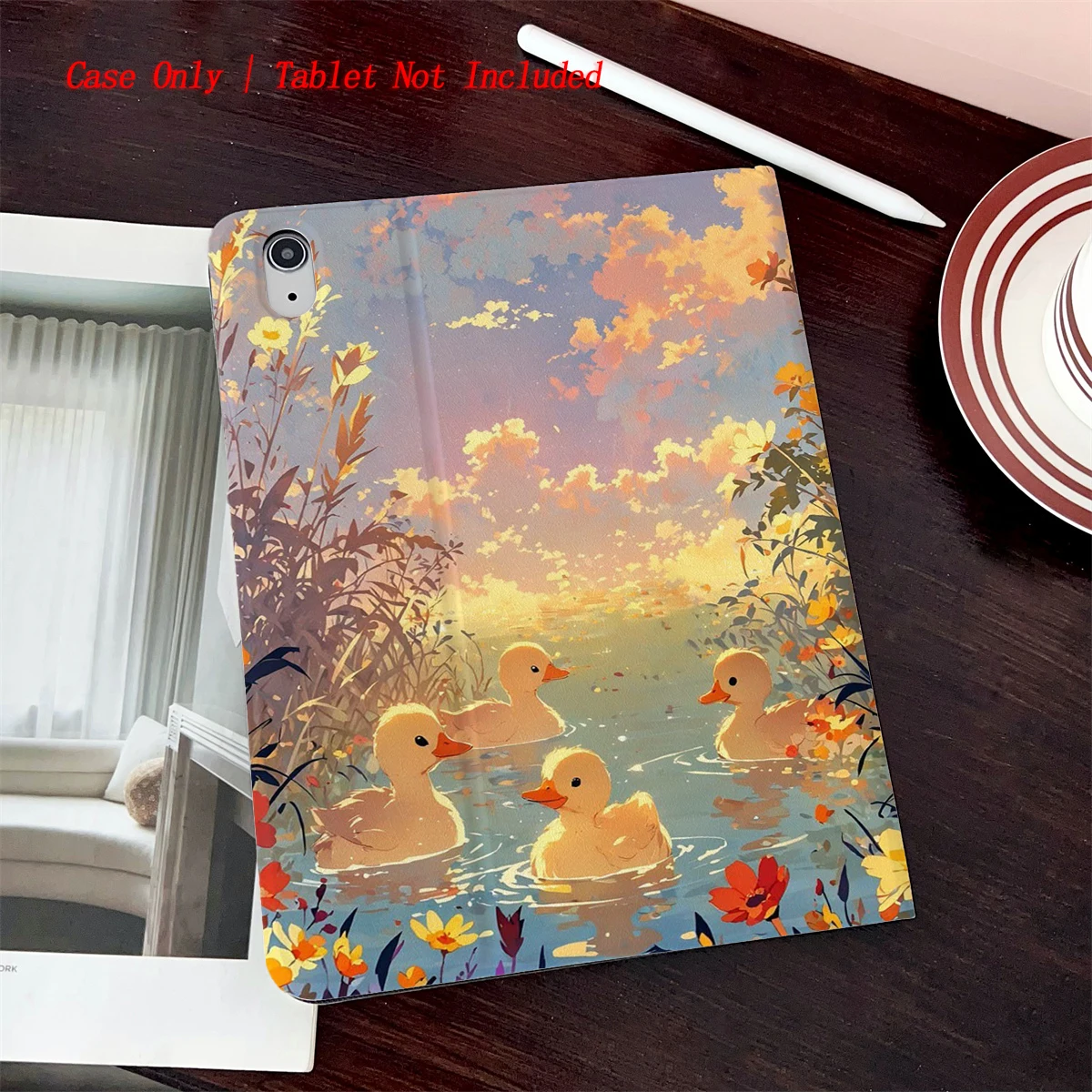 

8 Fresh Style Printed iPad Case, 360° Rotating Stand & Pen Slot,Book Style, Auto Sleep/Wake, Compatible with Various Apple iPads