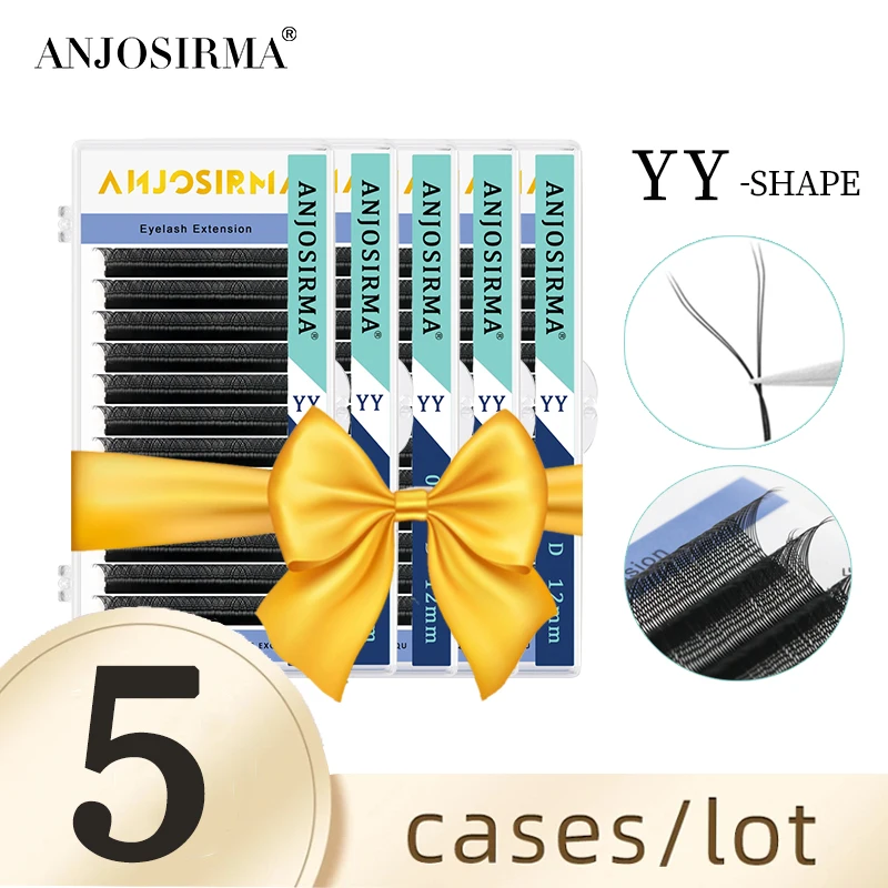 Anjosirma 5 Gevallen/Lot Yy-Vormige Wimpers Extensions Twee Tips Wimpers C/D/Dd Curl Yy Black Premium Nerts Valse Wimpers Make-Up Se