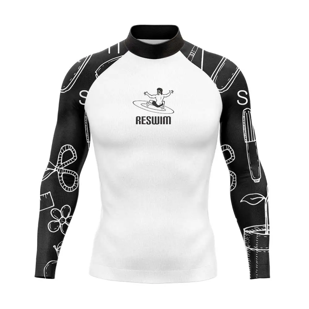 Mens Swimming Surfing Suit New Long Sleeve Rashguard T-shirt UV Protection Quick Dry Surf Shirt Diving Swimming Tight Rash Guard