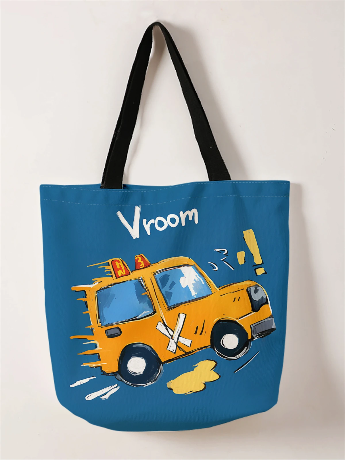 

1pc,cartoon car handbag, reusable fashionable handbag, multifunctional handbag, printed canvas shopping bag