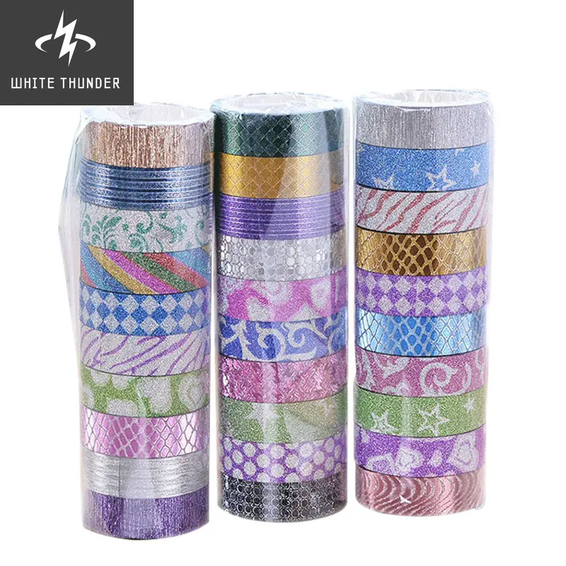 

10 Pcs/set Washi Tape Set Glitter Color Japanese Stationery Scrapbooking Decorative Tapes Adhesive Tape Kawai Adesiva Decorativa