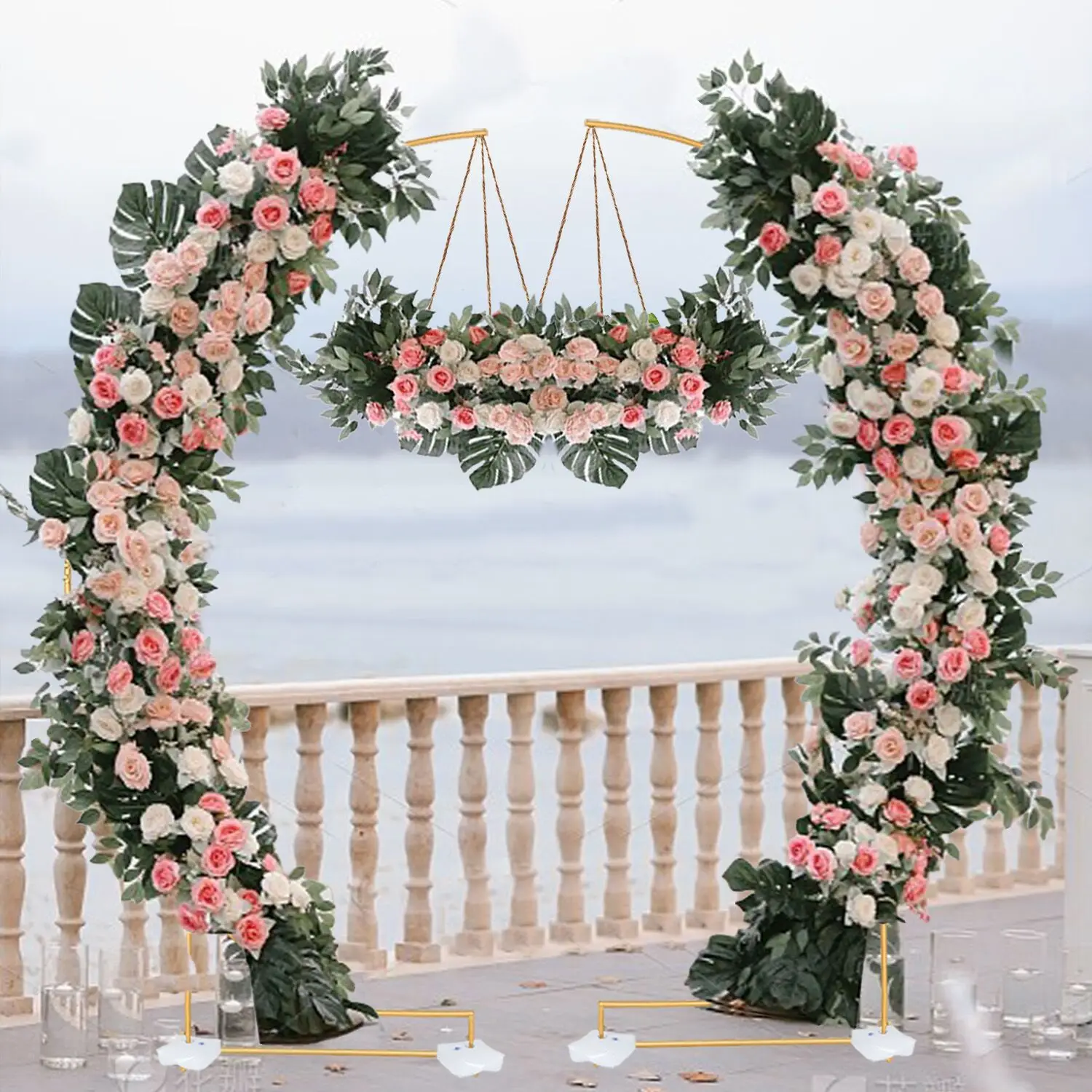 4 قطعة قوس الزفاف المنحني خلفية حامل دش الزفاف 8.2ft الذهب الزفاف قوس نصف قوس بالون معدني لحفل الزفاف
