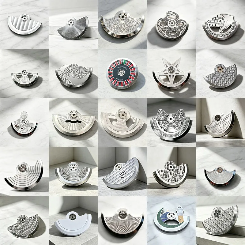 Multiple Silver Oscillating Weight Rotors FitNH35 Automatic Movement Modified Watch Movement Accessories with Geneva Strip Rotor
