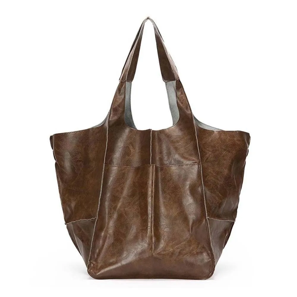 

Повседневная мягкая сумка-тоут из искусственной кожи с магнитной кнопкой и несколькими карманами, большая вместительная сумка на плечо, мягкая универсальная дорожная сумка из полиэстера