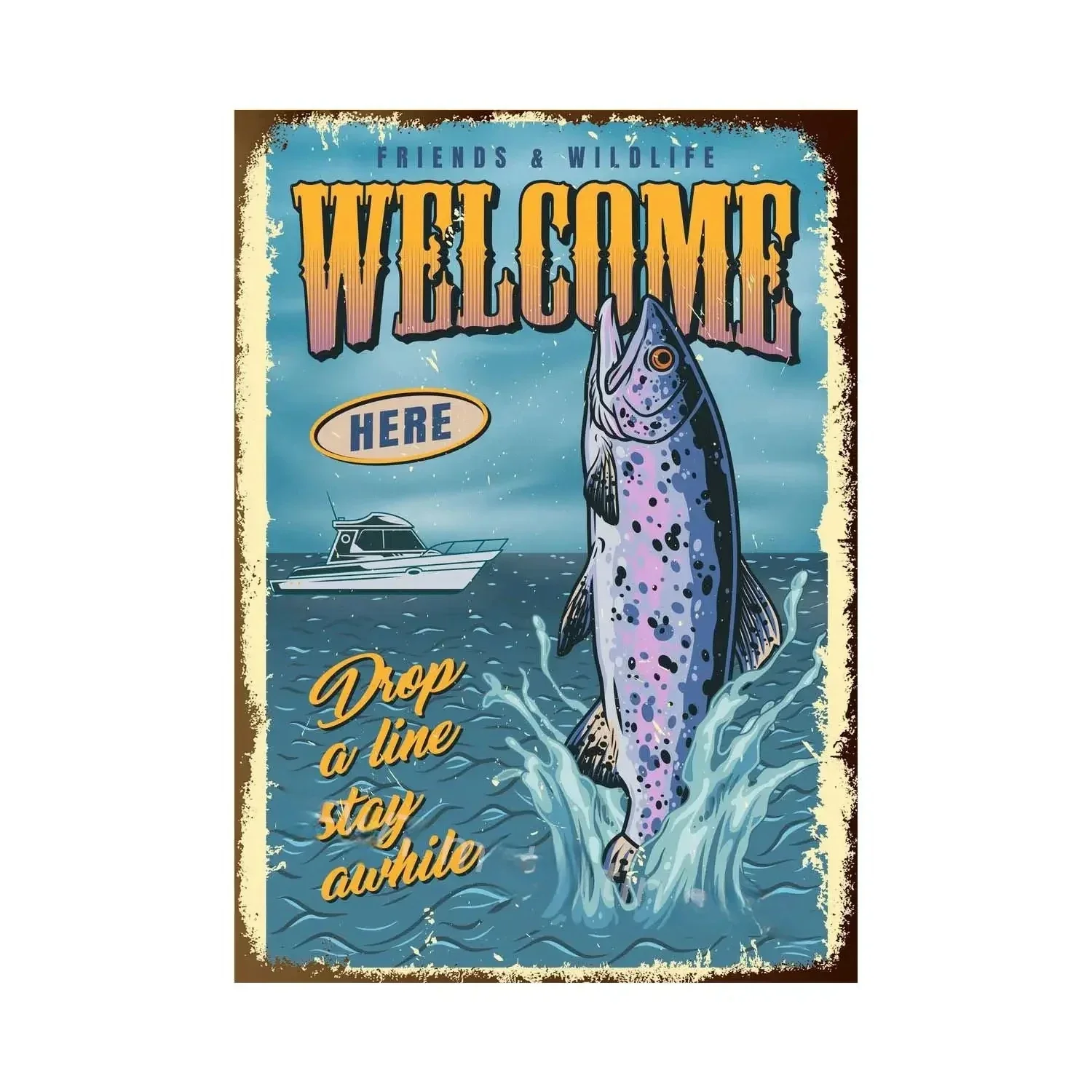 Retro Fishing Metal Logo Wall Poster Farm Art Decoration