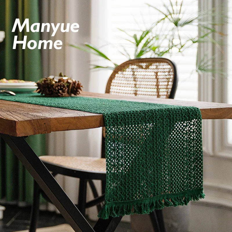 Retro Cotton Linen Table Flag Party Decoration Weaving Tassel Heat Resistant Table Mat Vintage Green Home Textile Table Art