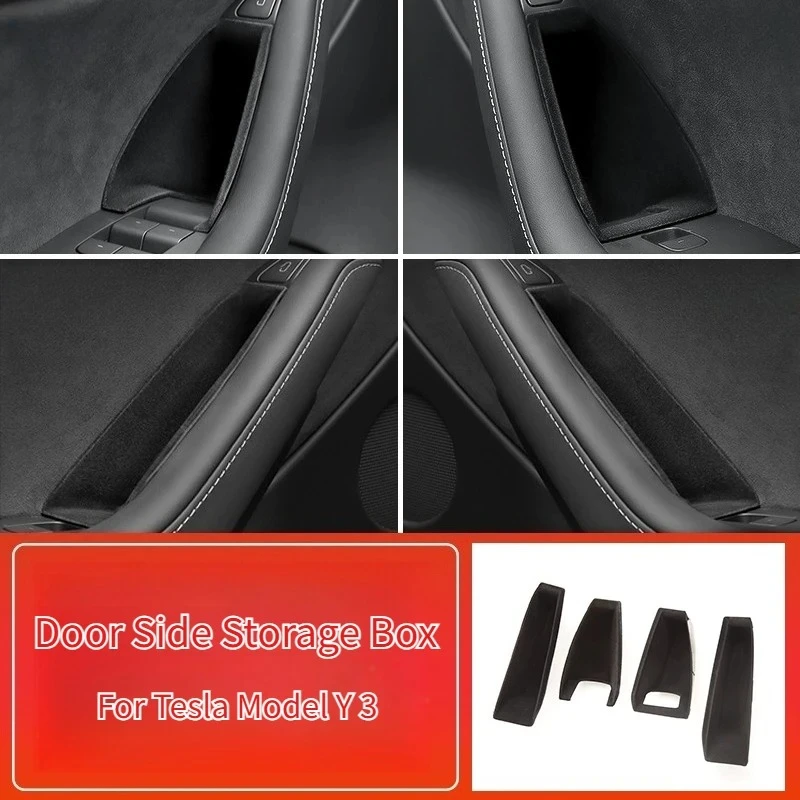 

For Tesla Model 3/3 Highland Y/Y Juniper Car Side Door Handle Storage Box ABS/Flock Tray Organizer Container Accessories Tidying