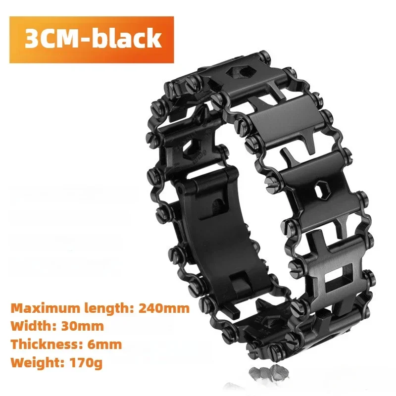 Pulsera multiherramienta de supervivencia de acero inoxidable, correa de reloj para exteriores de 29 funciones con kit integrado para equipo de senderismo y acampada
