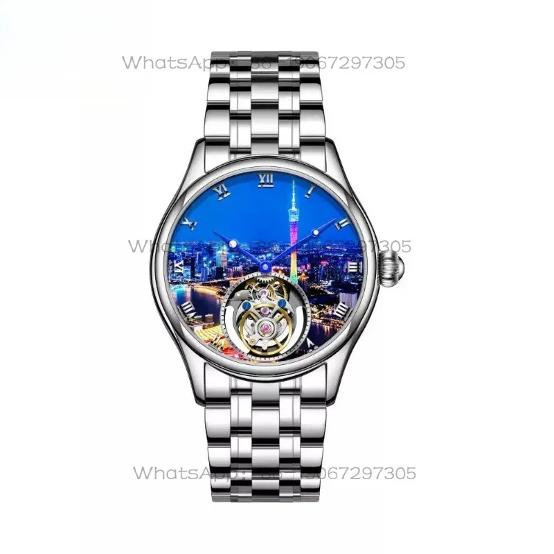 Pearl River Night View Manual Luminous Waterproof Mechanical Tourbillon Watch 7076