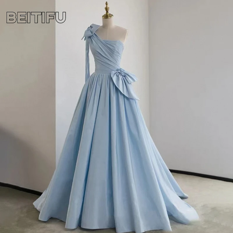 

BeitifuBaby One-shoulder Women's Evening Dresses فساتين السهرة Sleeveless 3D Flower A-line Banquet Gown Party Dresses Vestidos