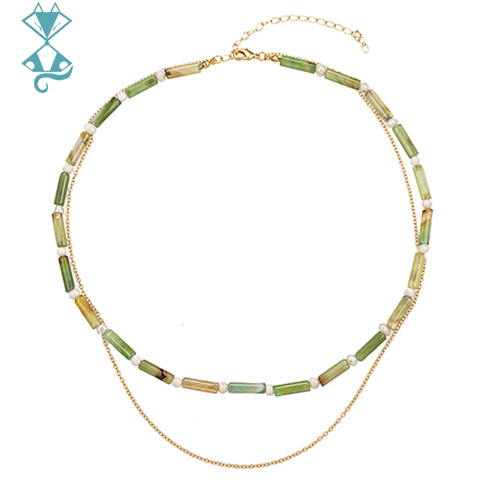 

1 pcs Freshwater Pearls Necklace Accessories Green Agate Slush Chain Necklaces Jewelry for Women Bamboo Chain Necklace Gifts