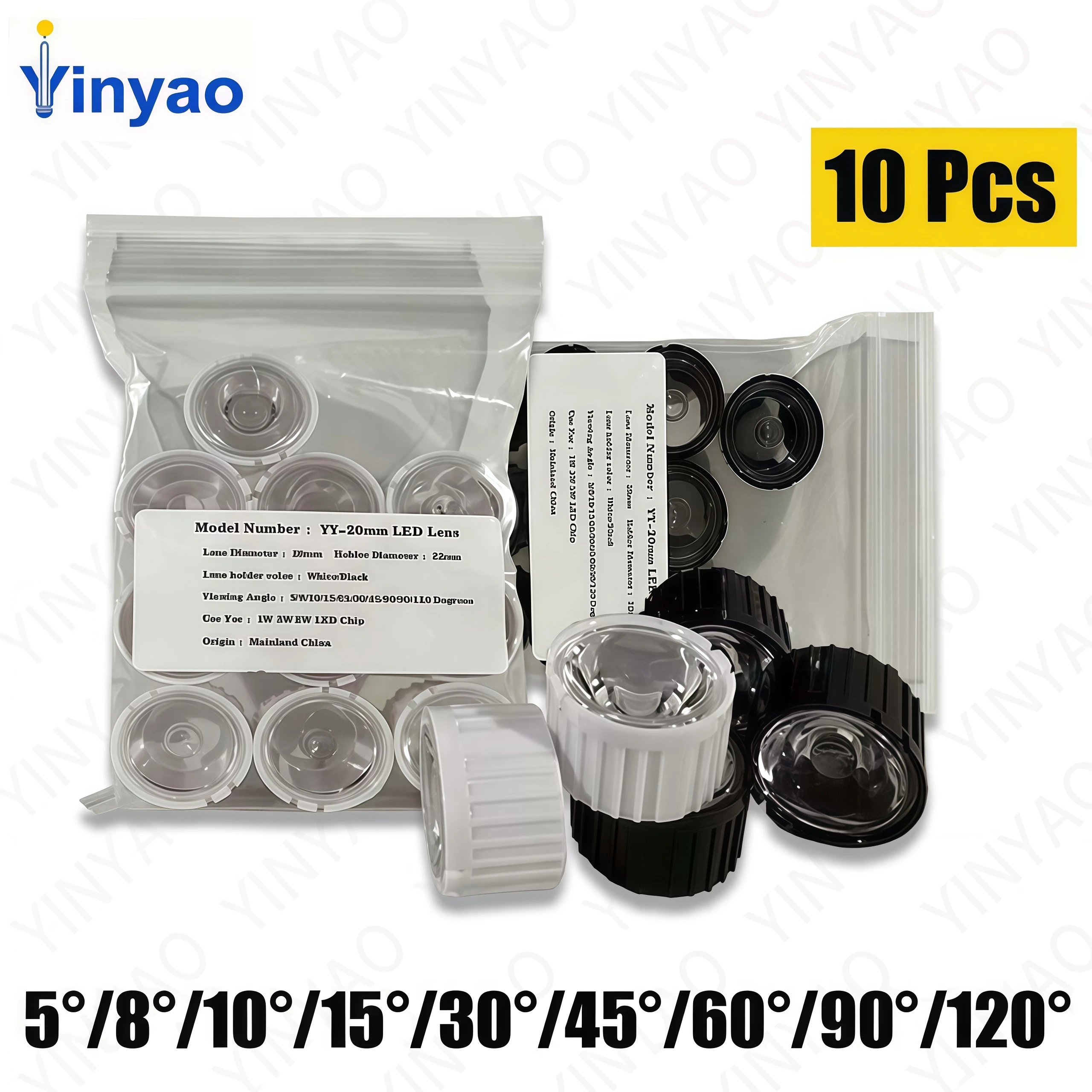 10Pcs 20mm 5 8 10 15 30 45 60 90 120 Degree LED Lens Reflector Collimator With Bracket For 1W 3W 5W High Power LED Lamp Light