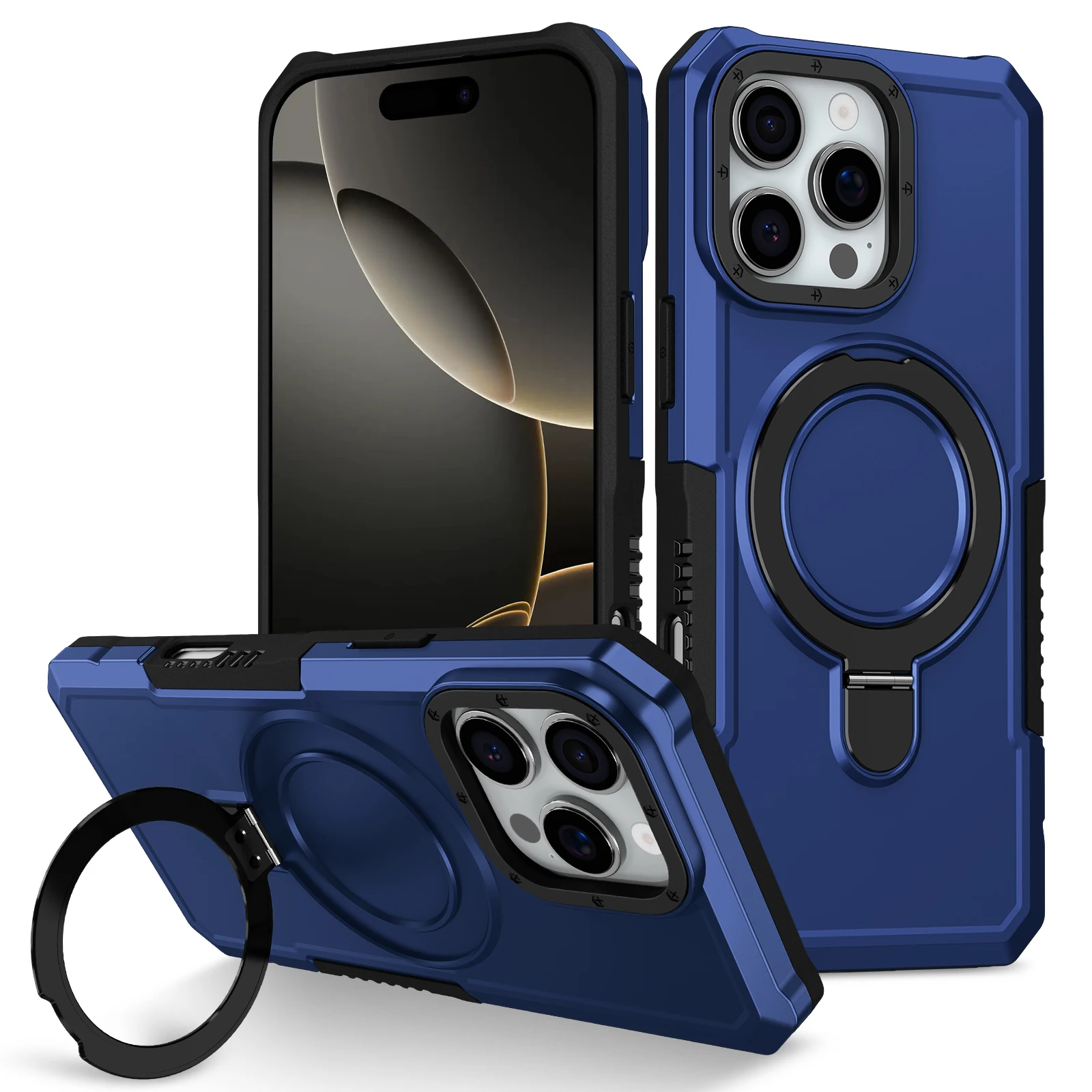 Luxuriöse Panzerhülle für iPhone 17 16 15 14 13 12 11 Pro X XS XR Max 8 Plus mit Ringhalter, Schiebeobjektivständer und stoßfester Handyhülle – Detail 2