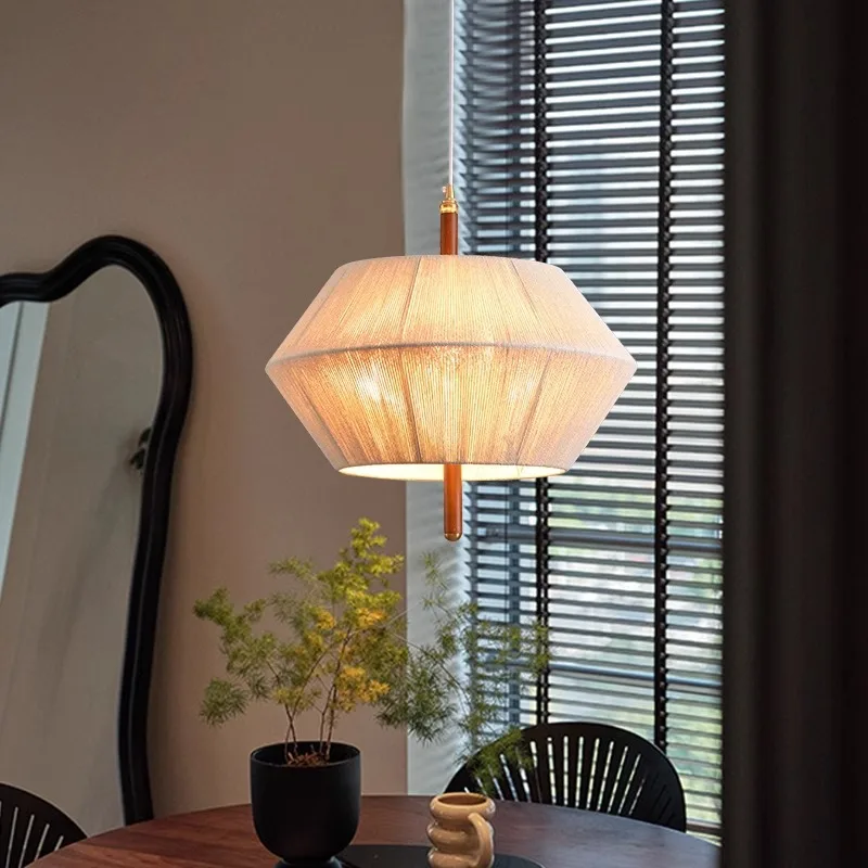 

Medieval wabi-**** wind woven fabric bedroom chandelier Japanese retro solid wood Zen restaurant lamp B & B teahouse lamp