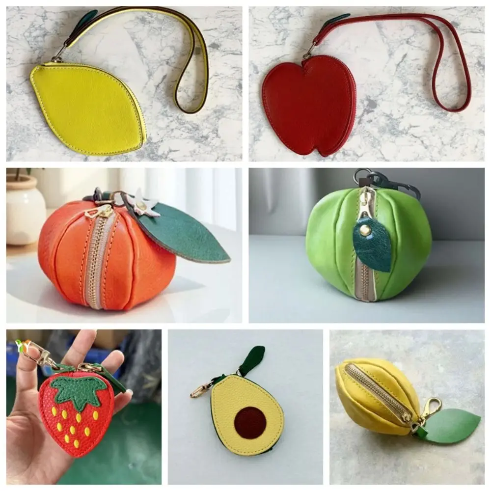 المفاتيح لطيف الفاكهة شكل عملة المحفظة الفراولة الأفوكادو سماعة حقيبة المحفظة الكورية نمط بو الجلود قلادة في الهواء الطلق #6