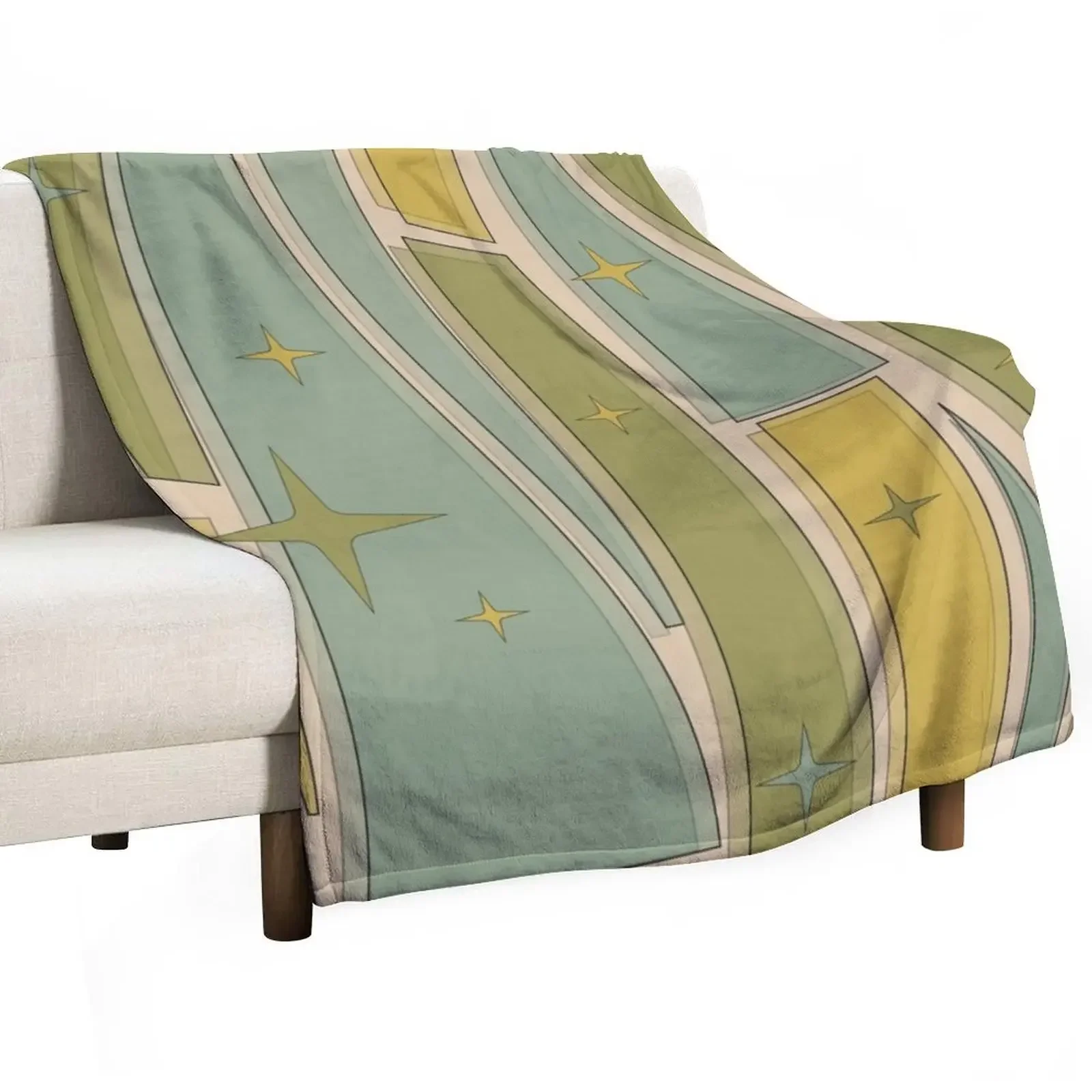 Mid Century Modern Atomic Vintage Retro Stained Glass and Stars Abstract Throw Blanket Luxury Brand anime Blankets