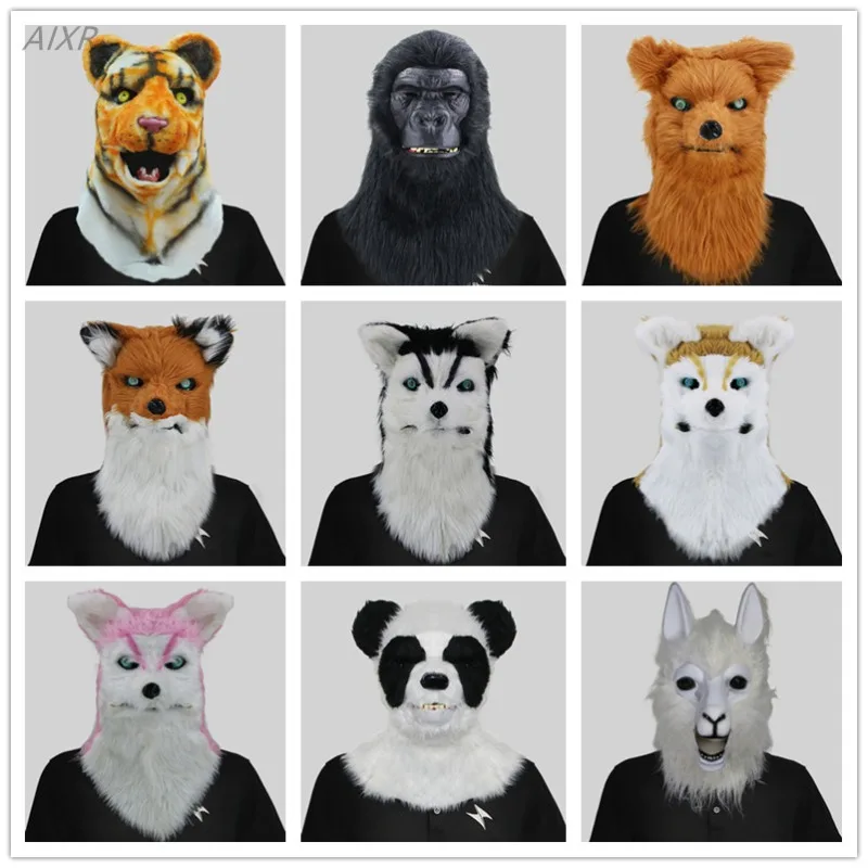 Can Open Mouth Animal Head Mask Funny Wolf Dog Tiger Gorilla Head Costume Costume Party Halloween Props Horror Cosplay Anime New