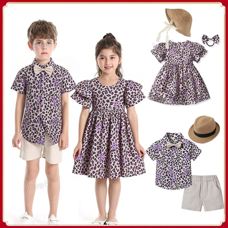 

Fashion Children Boys Clothes Kids Clothes Girls Twins Brother Sister Matching Outfit Hawaiian Floral Dress Gentleman Suits Sets