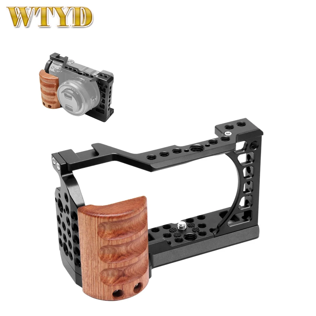 For Sony A6400 A6300 A6100 A6000 PULUZ Wood Handle Metal Camera Cage Stabilizer Rig