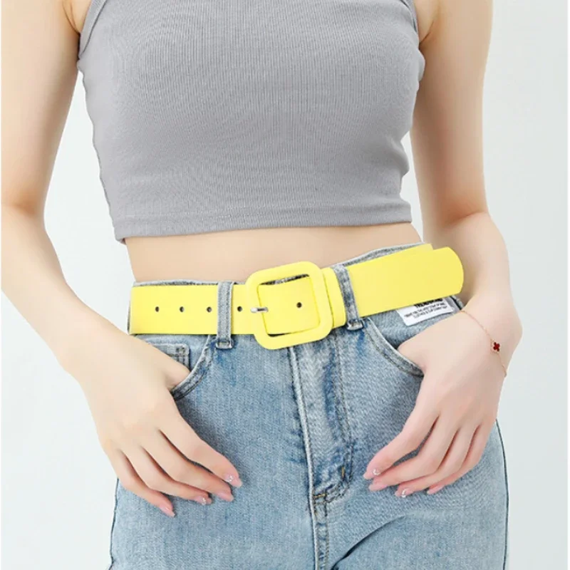 simplicity PU Leather Belts for Women Square Pin Buckle Jeans Candy color Belt Chic Luxury Brand decoration Female Waistband