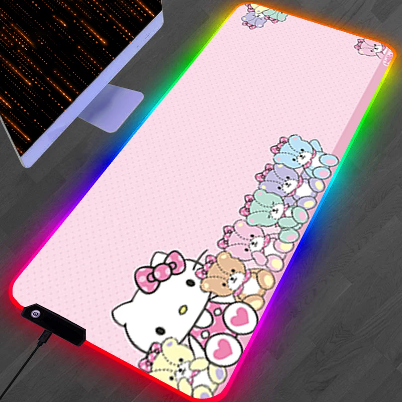 Rgb led mouse pad portátil de borracha estendida tapete de mouse de mesa jogo de computador mousepad acessórios para pc h-hello k-kitty teclado