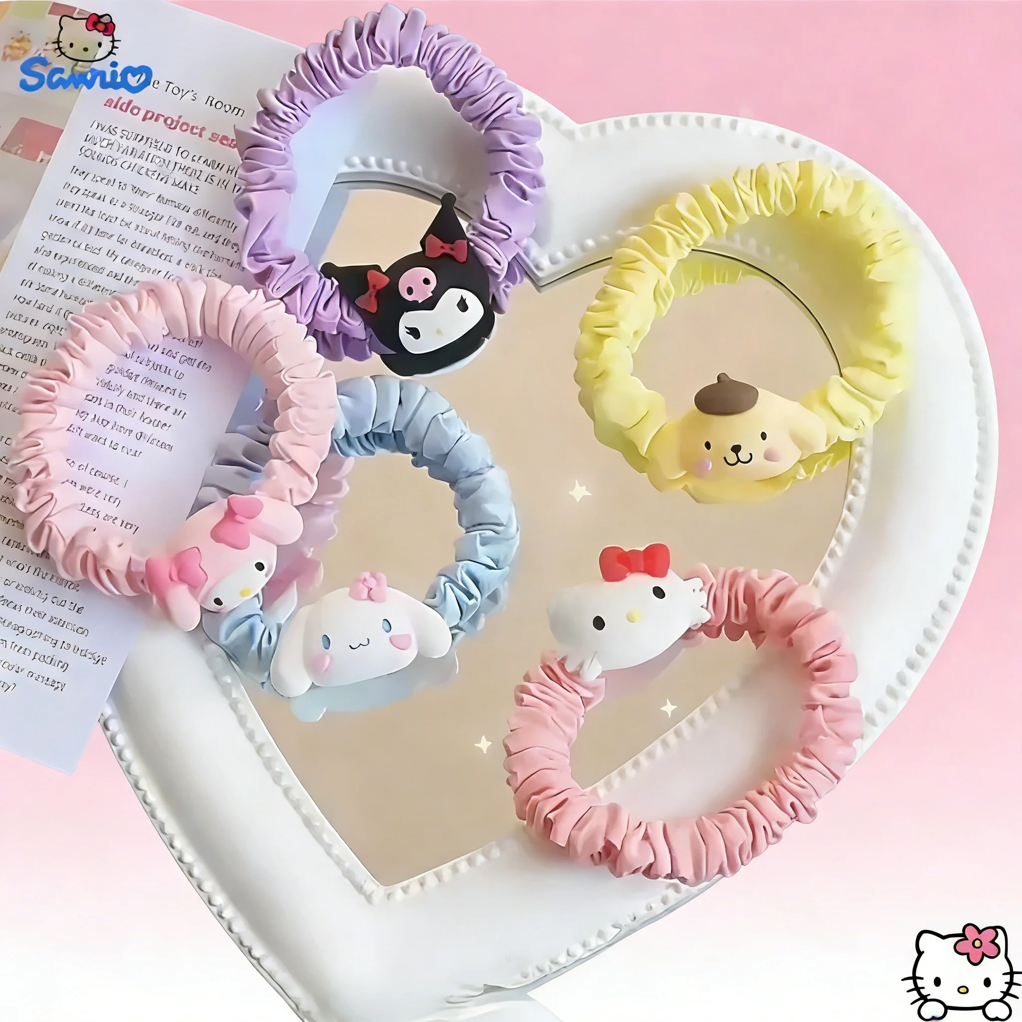 

5 шт. розовых милых резинок для волос Sanrio Hello Kitty, высокоэластичные аксессуары для волос, резинки для девочек, милые детские игрушки, подарки для девочек