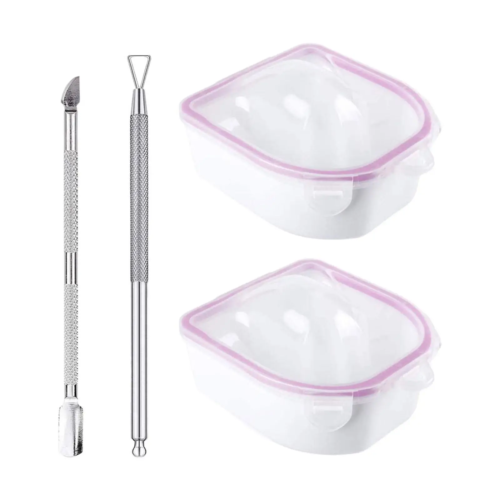 2 Pieces Nail Soaking Bowls with Cuticle Pusher Cuticle Peeler Manicure Bowl Soaker Tray for Hands Acrylic Nails Salon Home