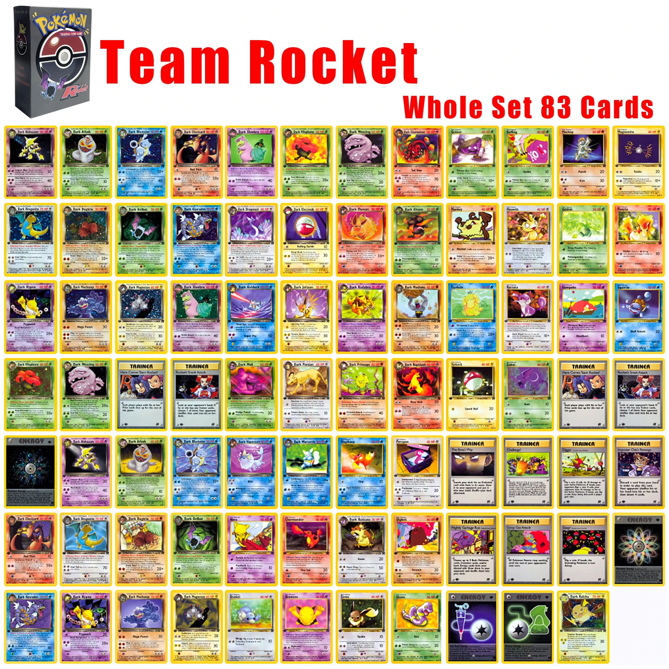 Vintage TCG Team Rocket (RO) 1ST Complete Set 83PCS Dark Charizard Raichu With Booster Pack PKM Collection Game Card DIY Gifts