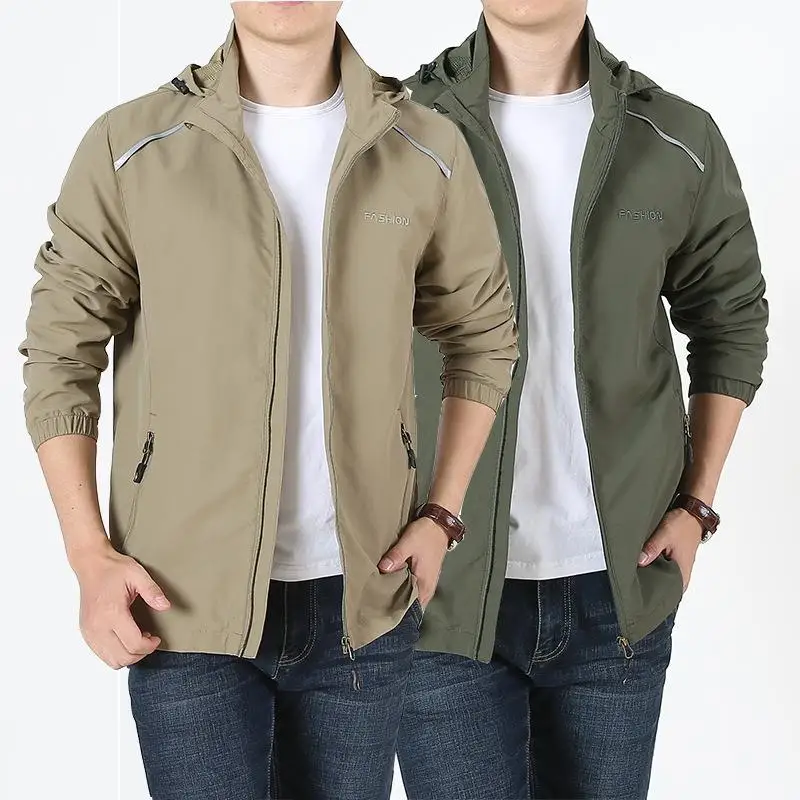 

Fall New Style Men's Jacket Outdoor Windproof Thin Loose Climbing Clothes Fashion Urban Casual Zipper Pocket Pure Color